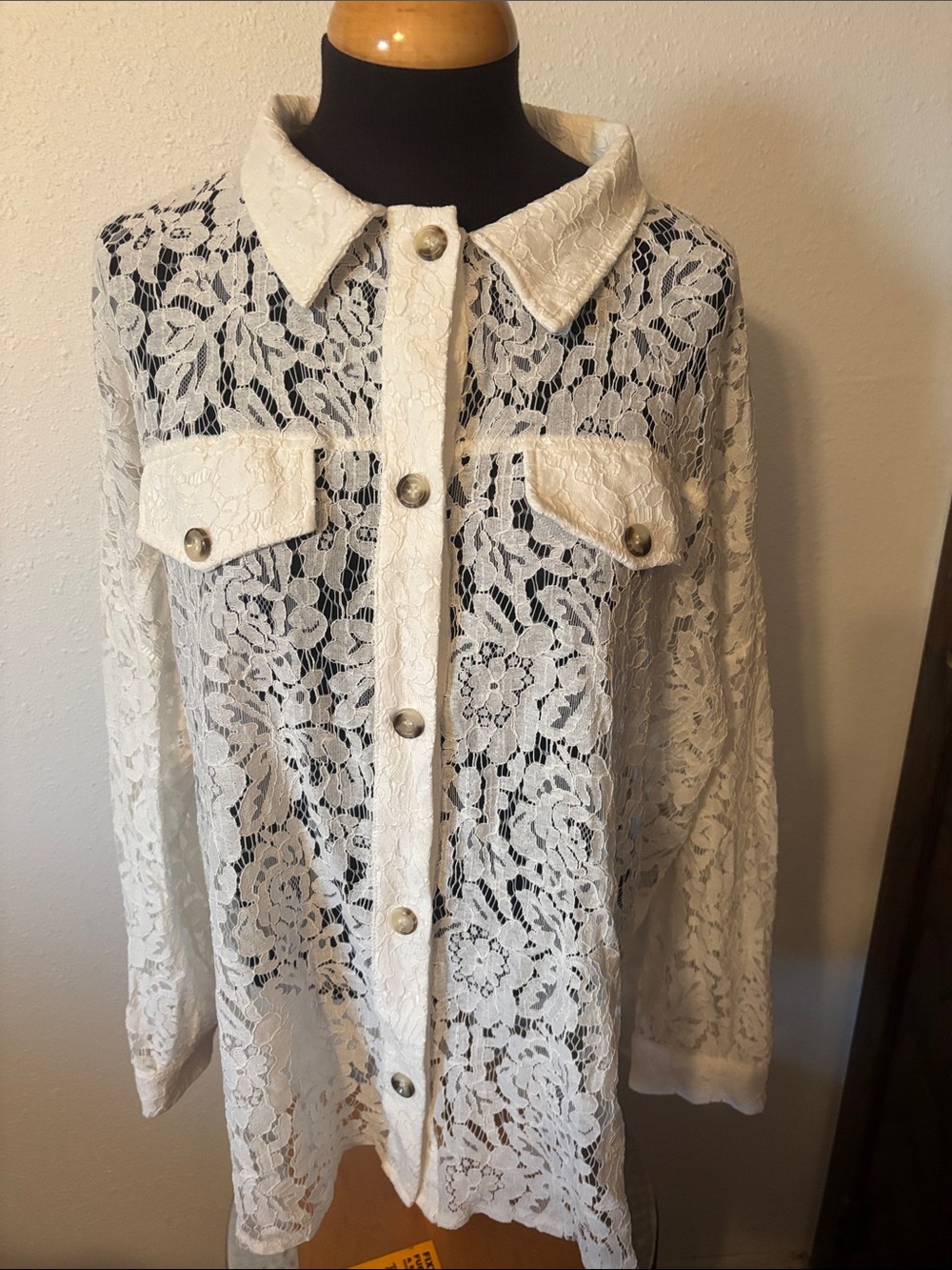 Cozy Co by Cozy Casual Lace Button Down Oversized Top size 2X